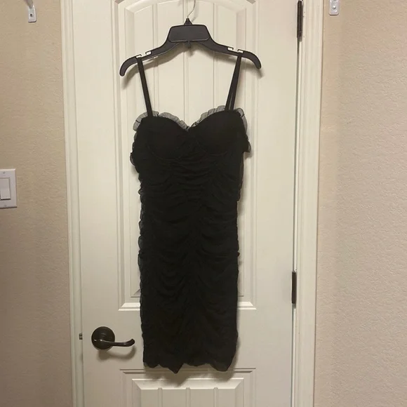 black tight fitted dress 80s Karen Alexander Corset Back Dress | S